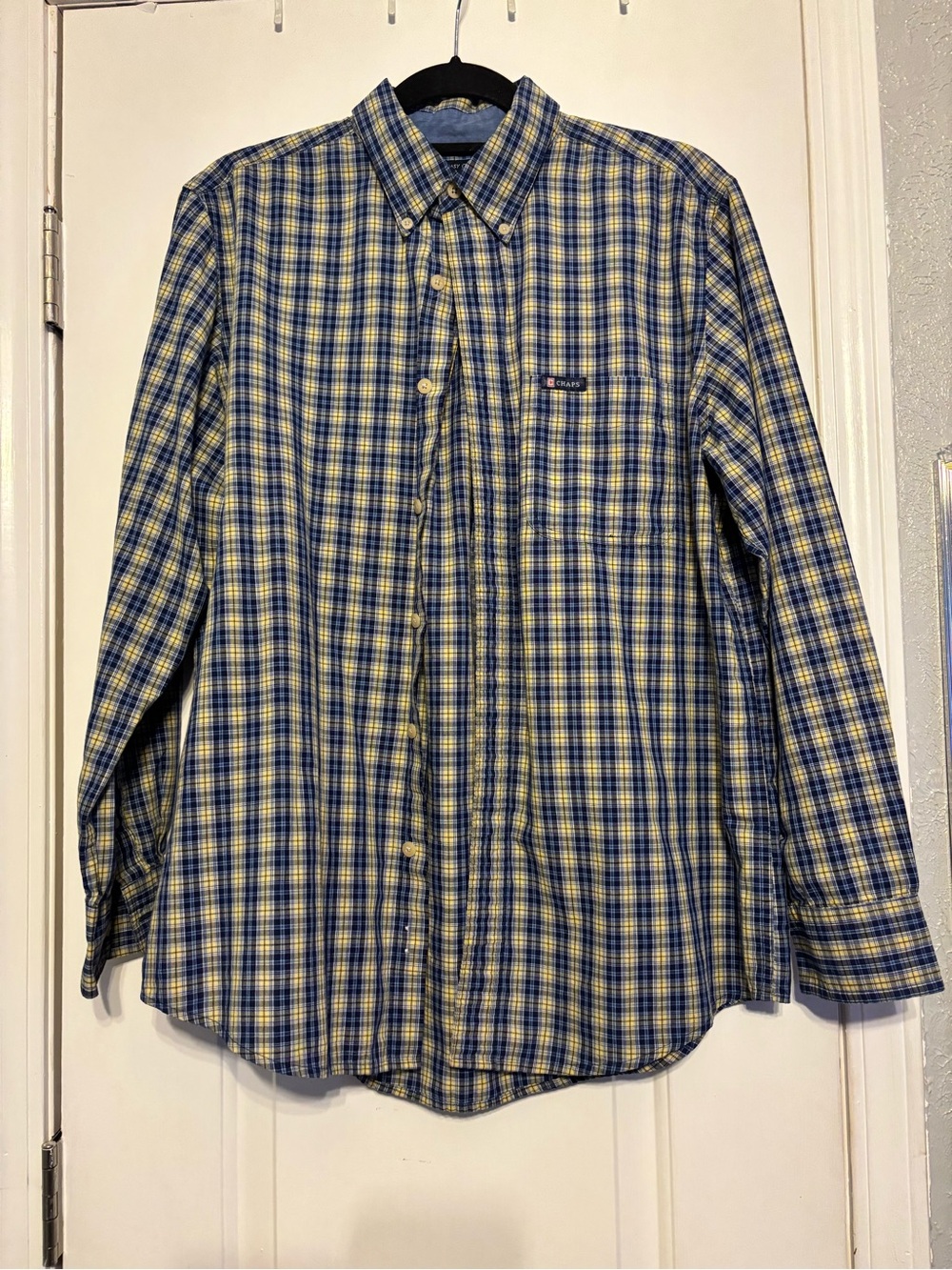 Chaps Men's Blue and Yellow Plaid Button-Down Shirt